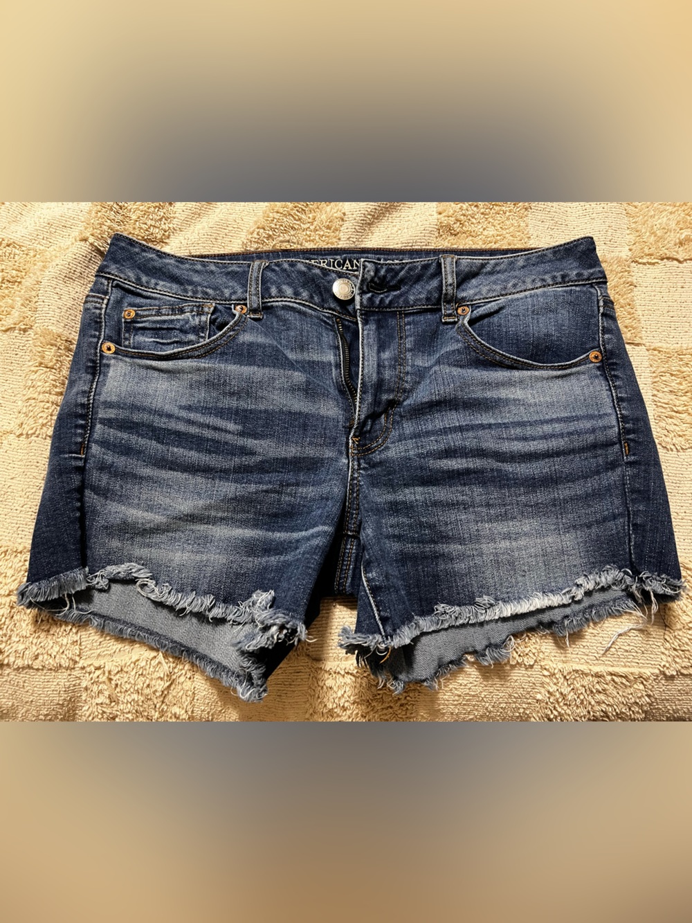 American Eagle Outfitters Frayed Hem Dark Blue Denim Cutoff Shorts